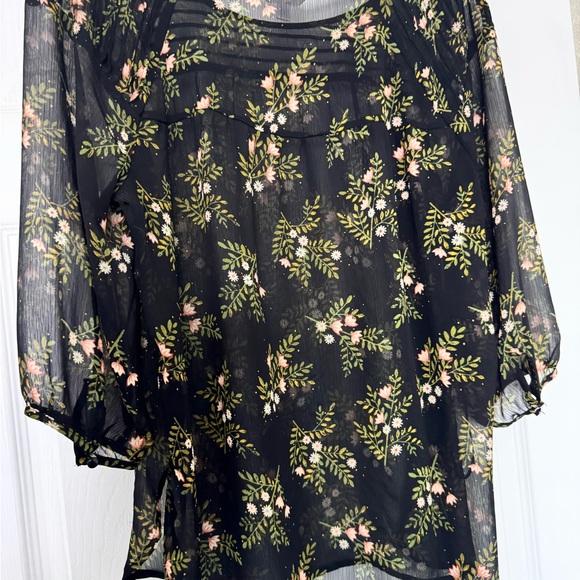 LC Lauren Conrad Tops - LC Lauren Conrad Black Sheer Blouse with Pink & Green Floral Print